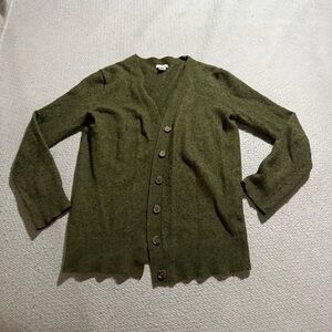 J. Crew Olive Green Khaki Women's Wool & Cotton Sweater Cardigan XS GUC